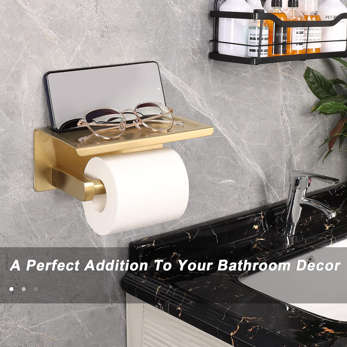 NearMoon modern bathroom setup featuring the shelf and clean lines.