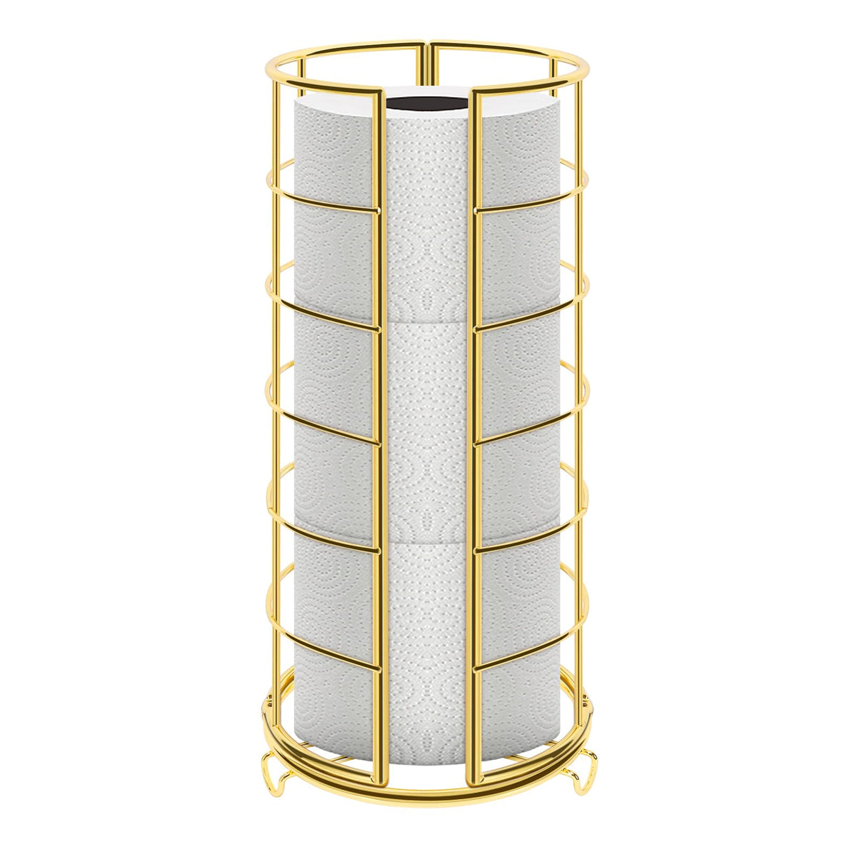 NearMoon gold metal base toilet paper organizer stand keeps tissue accessible on the counter