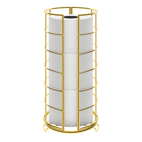 NearMoon gold metal base toilet paper organizer stand keeps tissue accessible on the counter