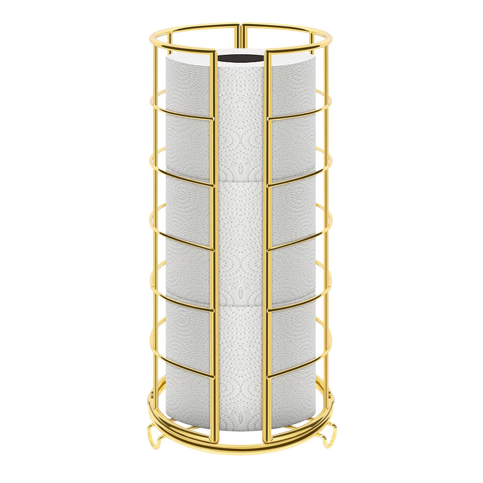 NearMoon gold metal base toilet paper organizer stand keeps tissue accessible on the counter