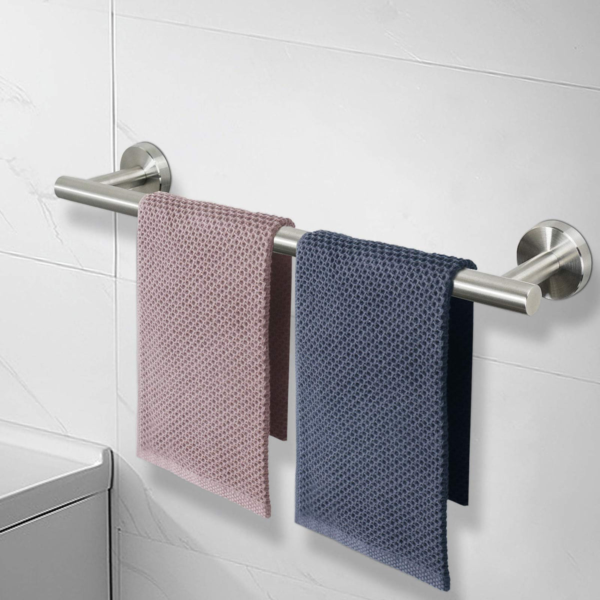 NearMoon towel bar supports multiple towels and accessories.