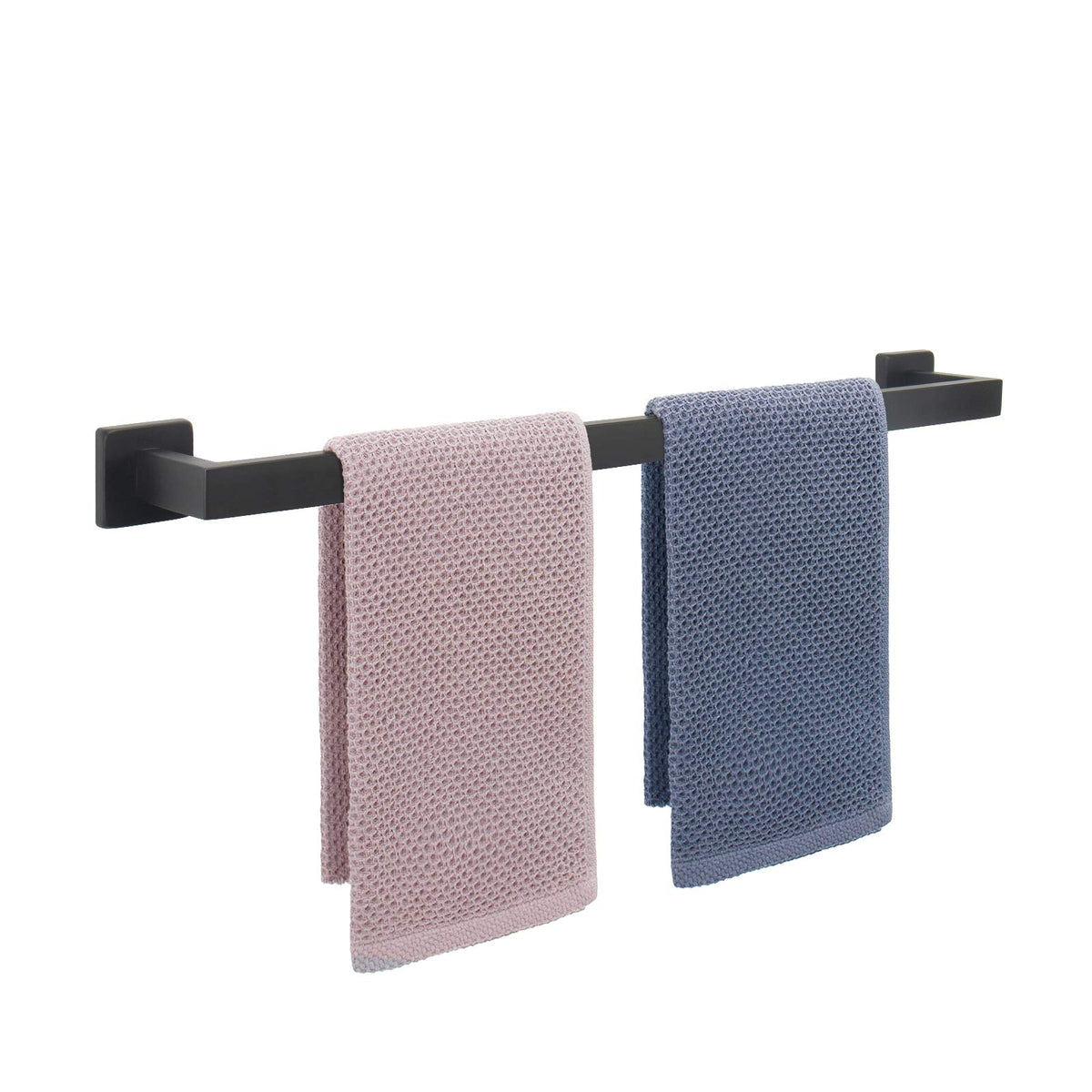 NearMoon towel bar with square base in matte black for rust-proof bathroom storage.