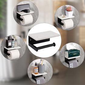 NearMoon wall-mount bathroom organizer in metal with marble shelf.