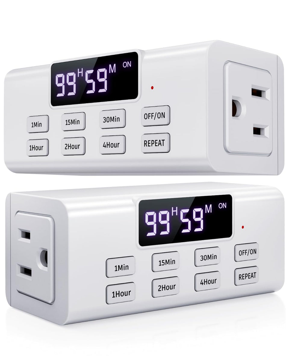 NEARPOW countdown timer with dual outlets and large screen for easy setup.