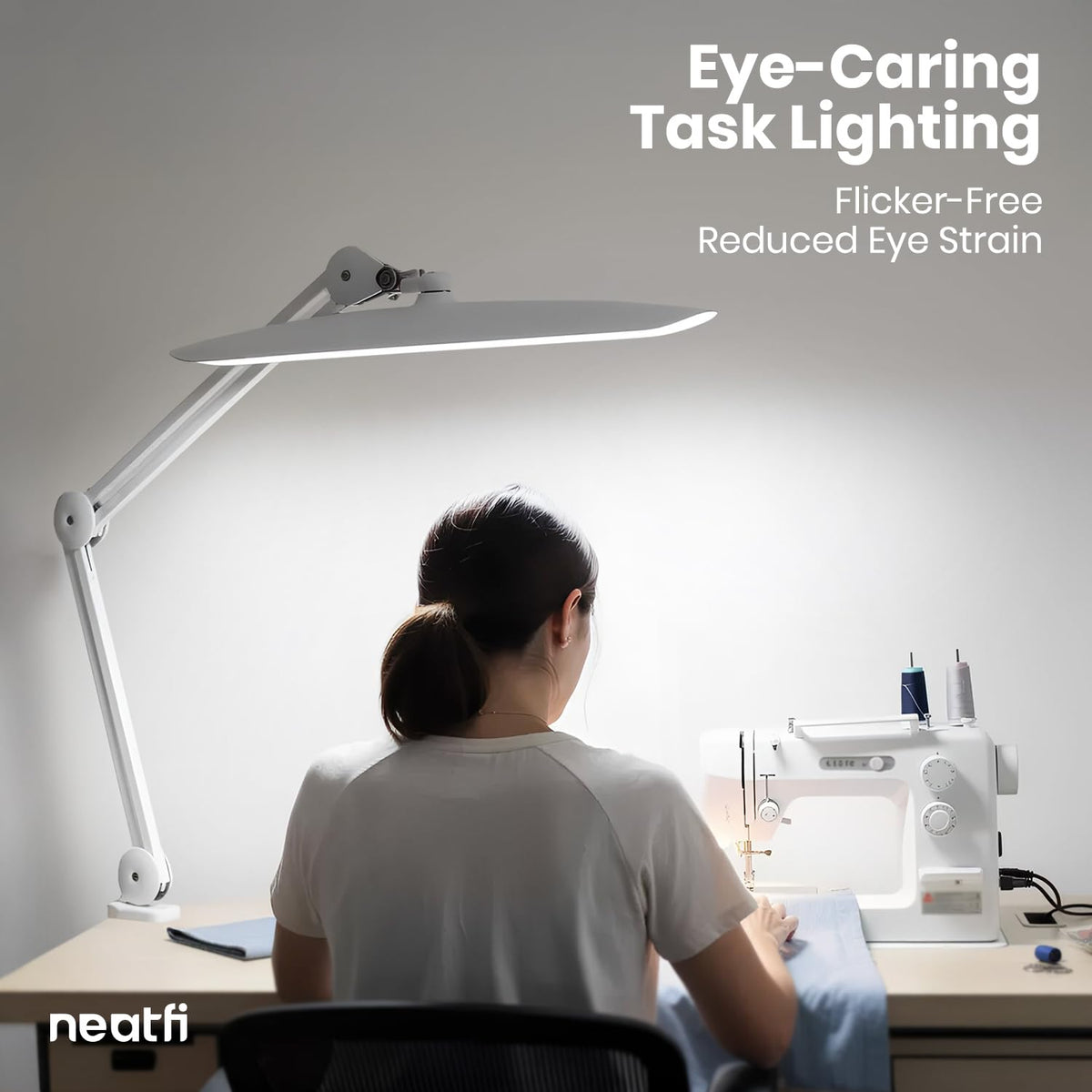 Neatfi XL triple-joint arm position enables precise lighting.