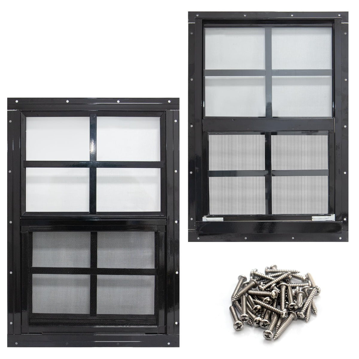 NeatiEase shed window 18x23 flush-mount angle showing precise fit for easy installation