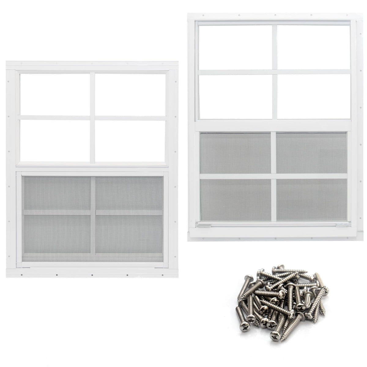 NeatiEase shed window front view 24x27 lets in bright light.