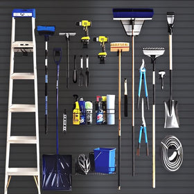 NeatiEase black slatwall finish highlights a modern workshop look.