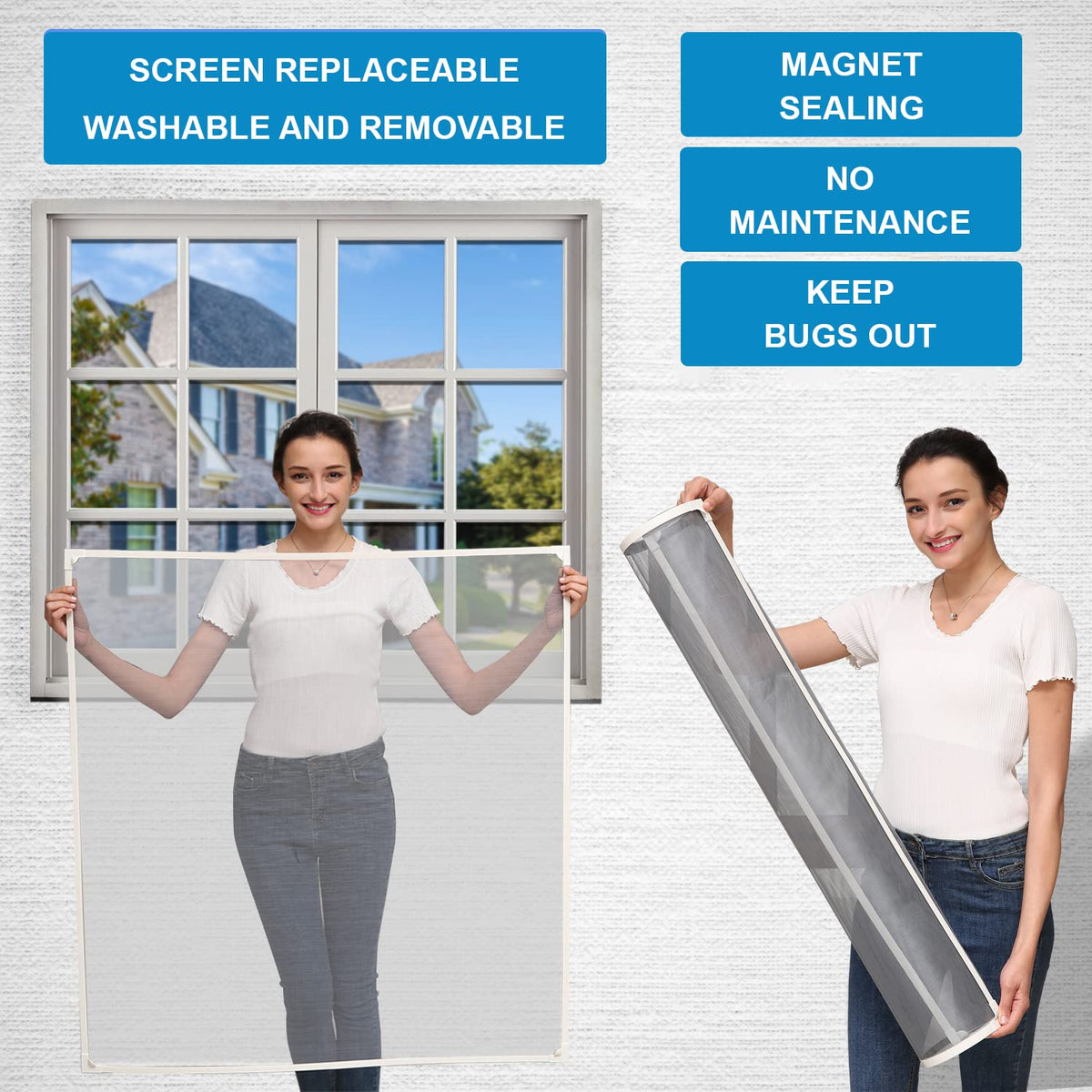 NeatiEase white frame installation demonstrates flush fit for various window widths.