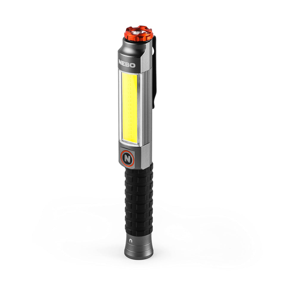 NEBO Big Larry 3 front view showing compact size and bright 600 lm beam for quick visibility