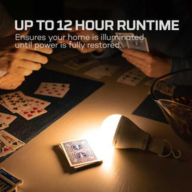 NEBO backup bulb showing 12-hour runtime in low power mode