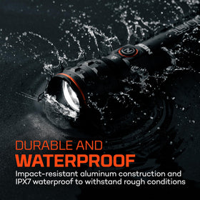 NEBO IPX7 waterproof design withstands rain and splashes.