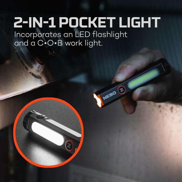 NEBO Mini Larry 500 attached to a magnetic base for hands-free lighting.