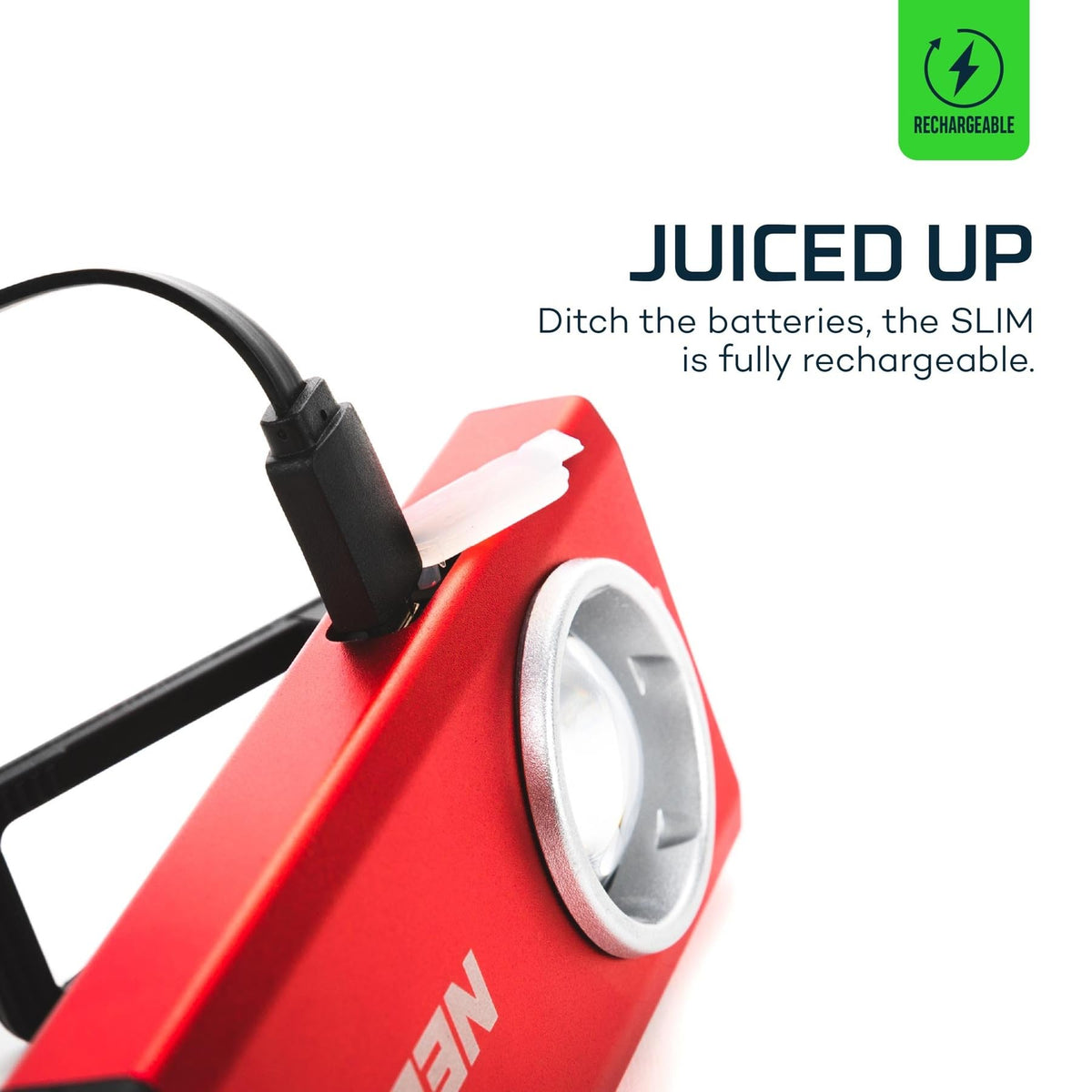 NEBO Slim Pocket Flashlight magnetic base for hands-free mounting.
