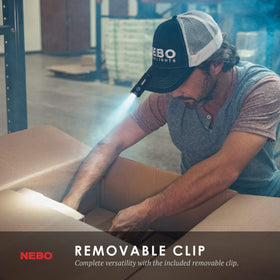 NEBO Torchy clip-on-hat use for improved visibility in tight spaces.