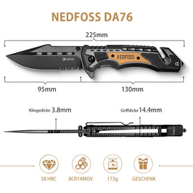 NedFoss DA75 drop-point blade close-up showing sharp edge and durability.