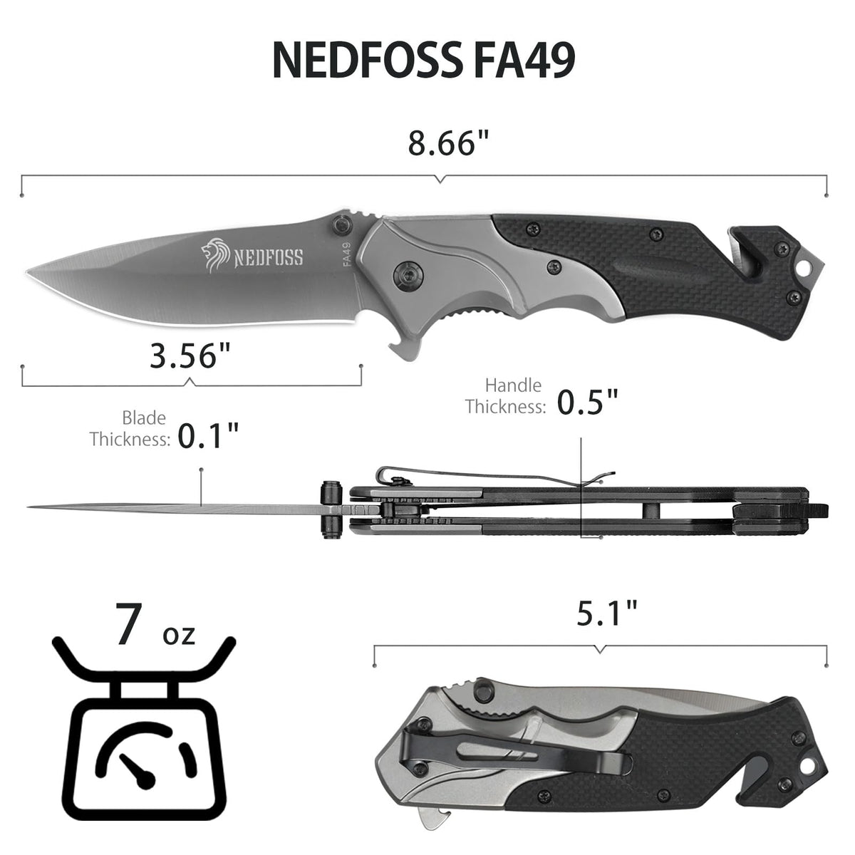 NedFoss FA49 7Cr17 stainless steel blade detail