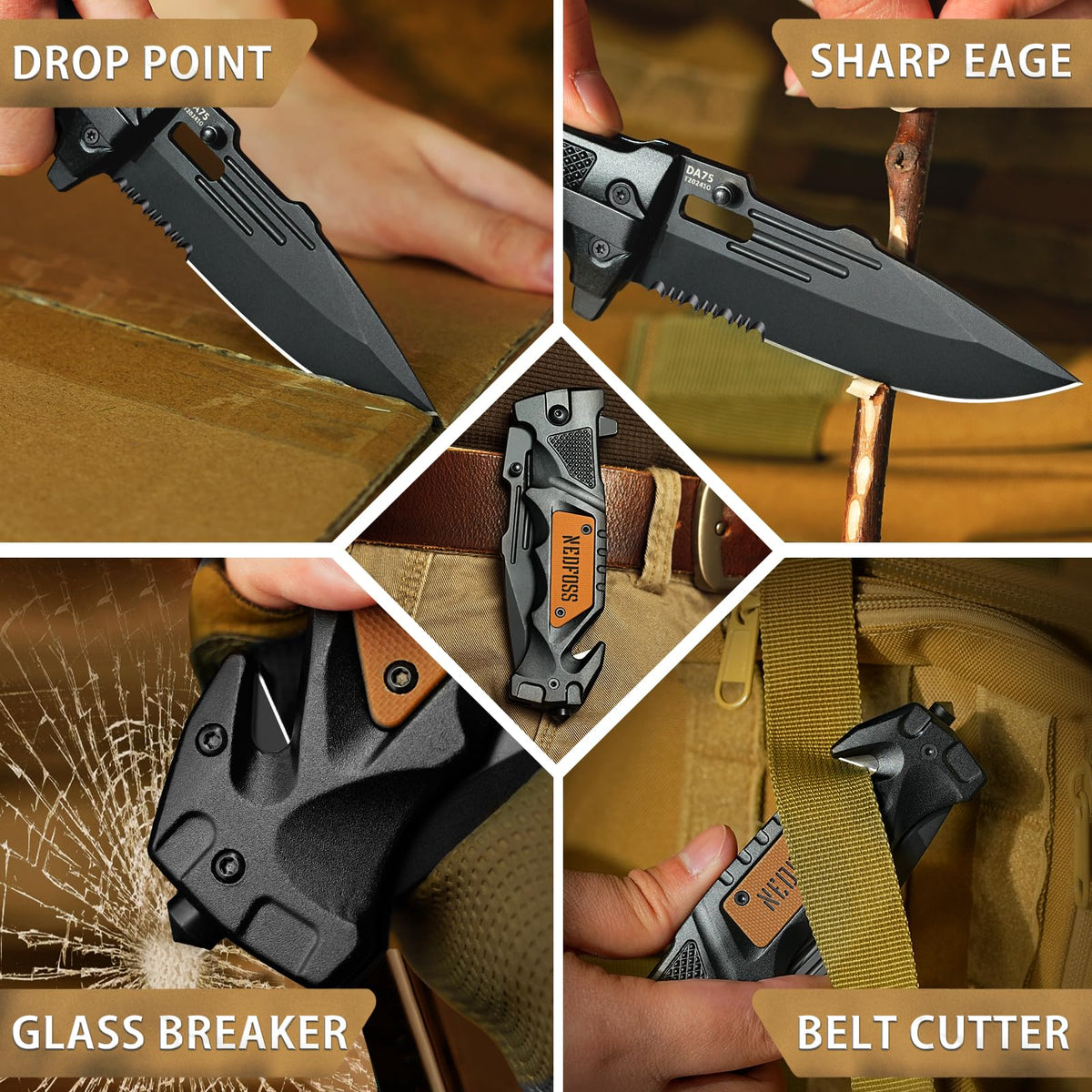NedFoss multiuse knife supports hiking and camping tasks.