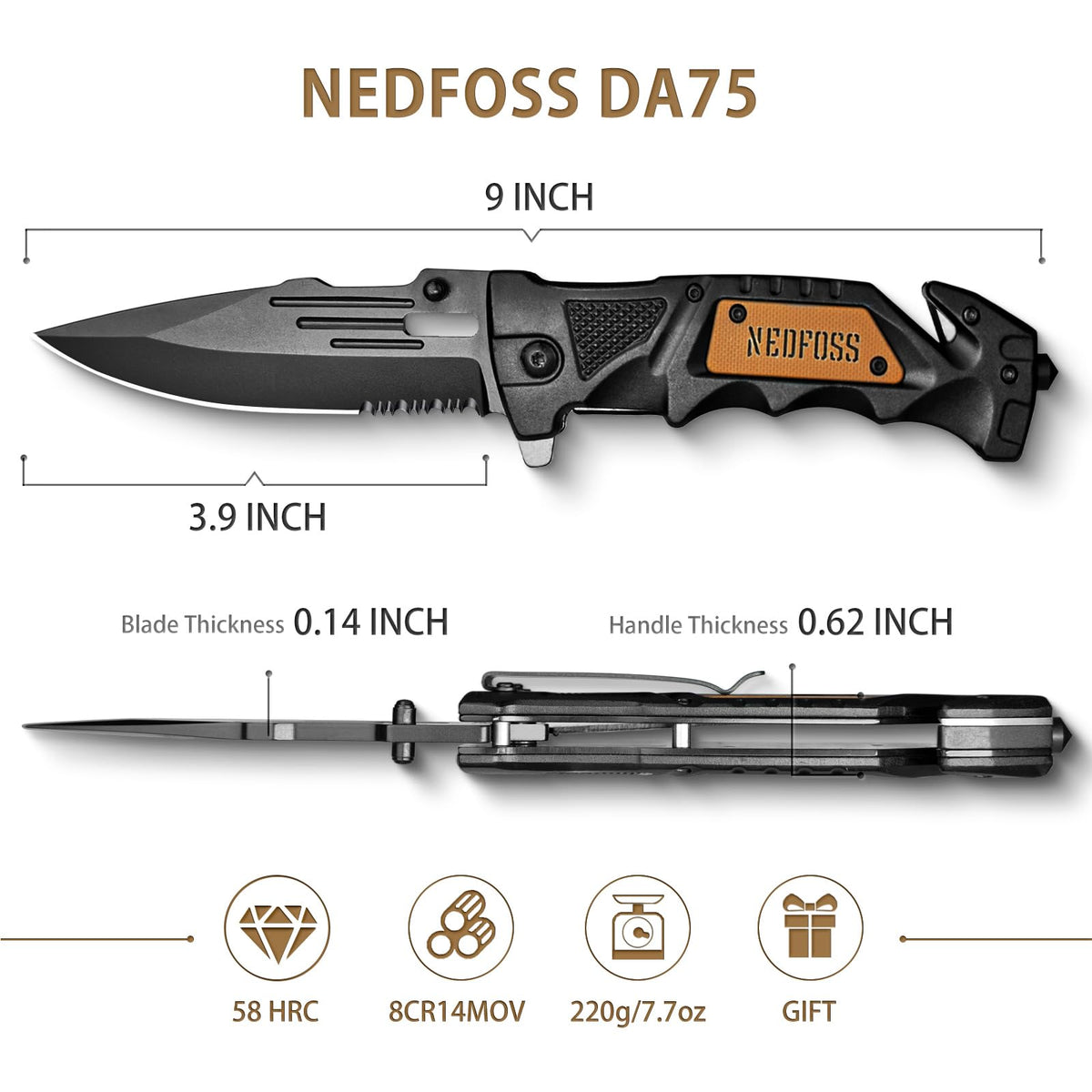 NedFoss pocket clip keeps the knife within reach.