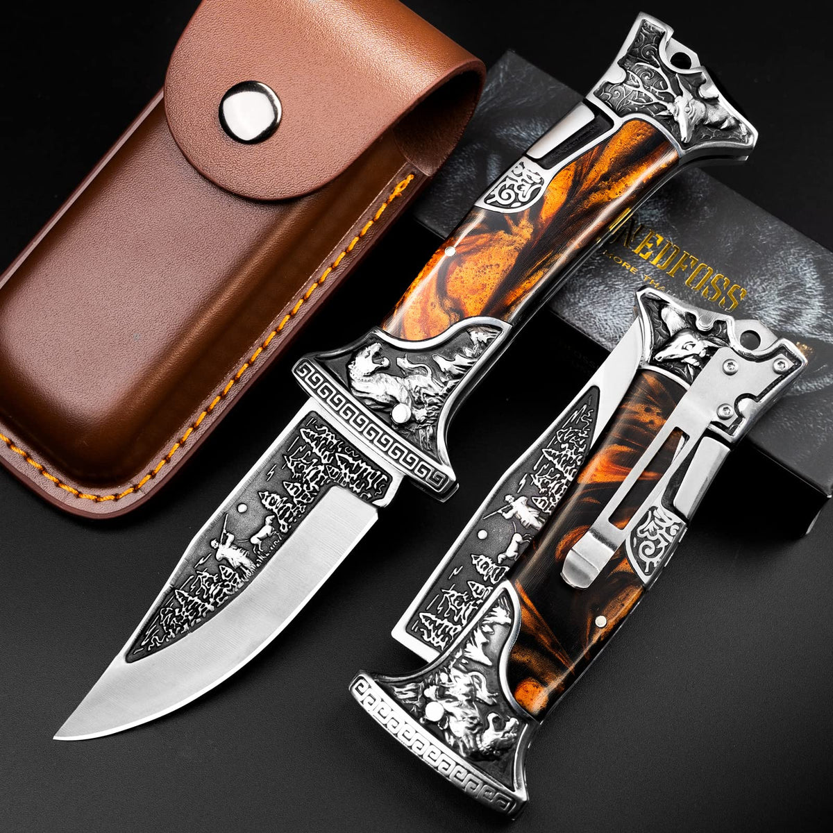 Back lock action shown on NedFoss Tiger Roar pocket knife