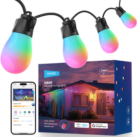 NEEWER 96ft outdoor string lights hanging on patio for festive evenings