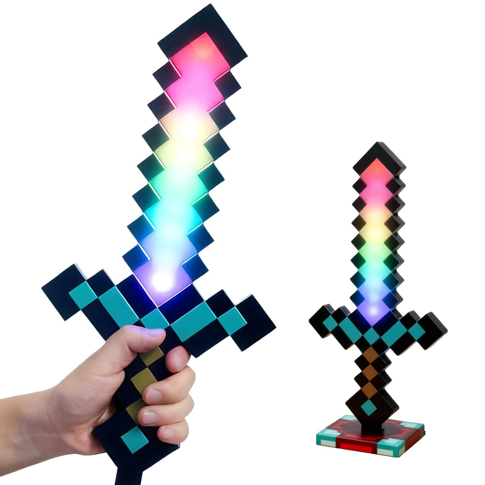Neefoir 11-color diamond sword night light illuminates a gaming desk with vibrant hues.
