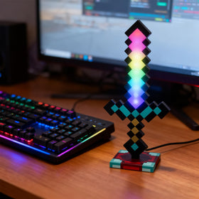 Neefoir sword-style gaming desk lamp adds decorative flair to a setup.