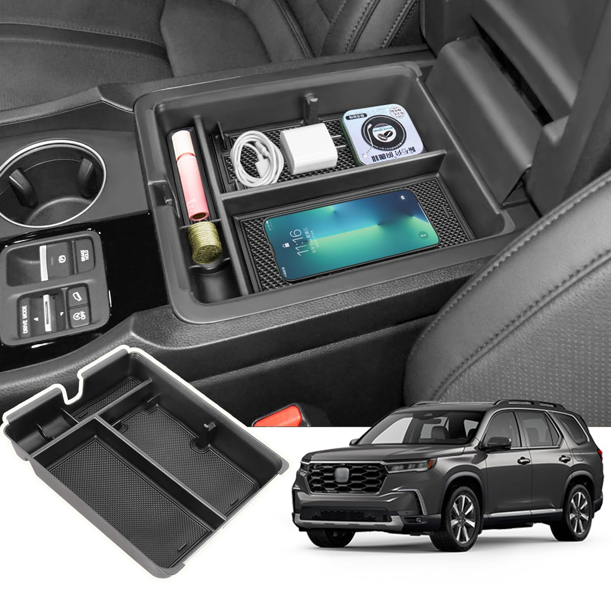 Neepiar center console organizer fits Honda Pilot armrest for quick access and clutter control.