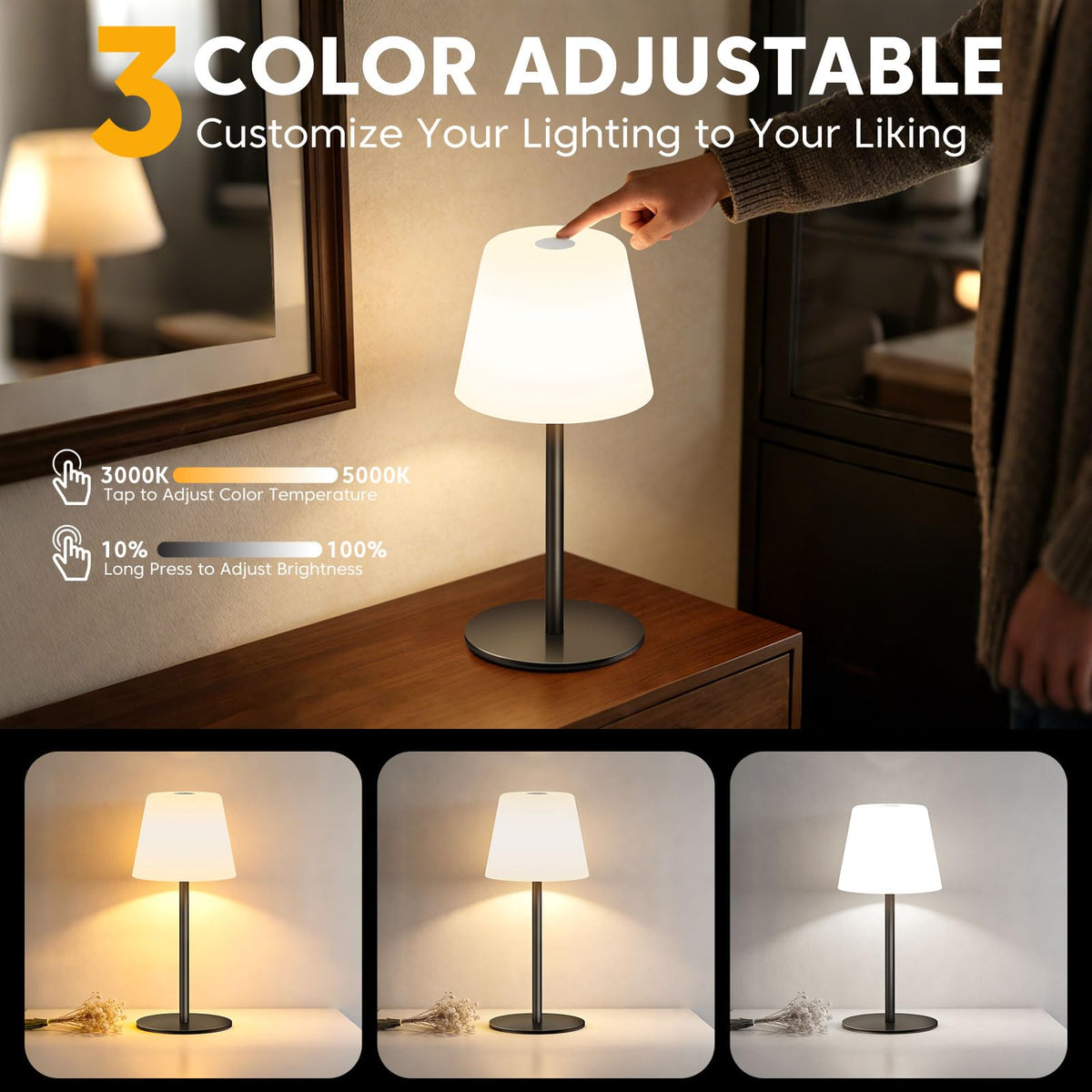 NEEZUKAR touch-dimmable LED lamp with color temperature options for customizable ambience.