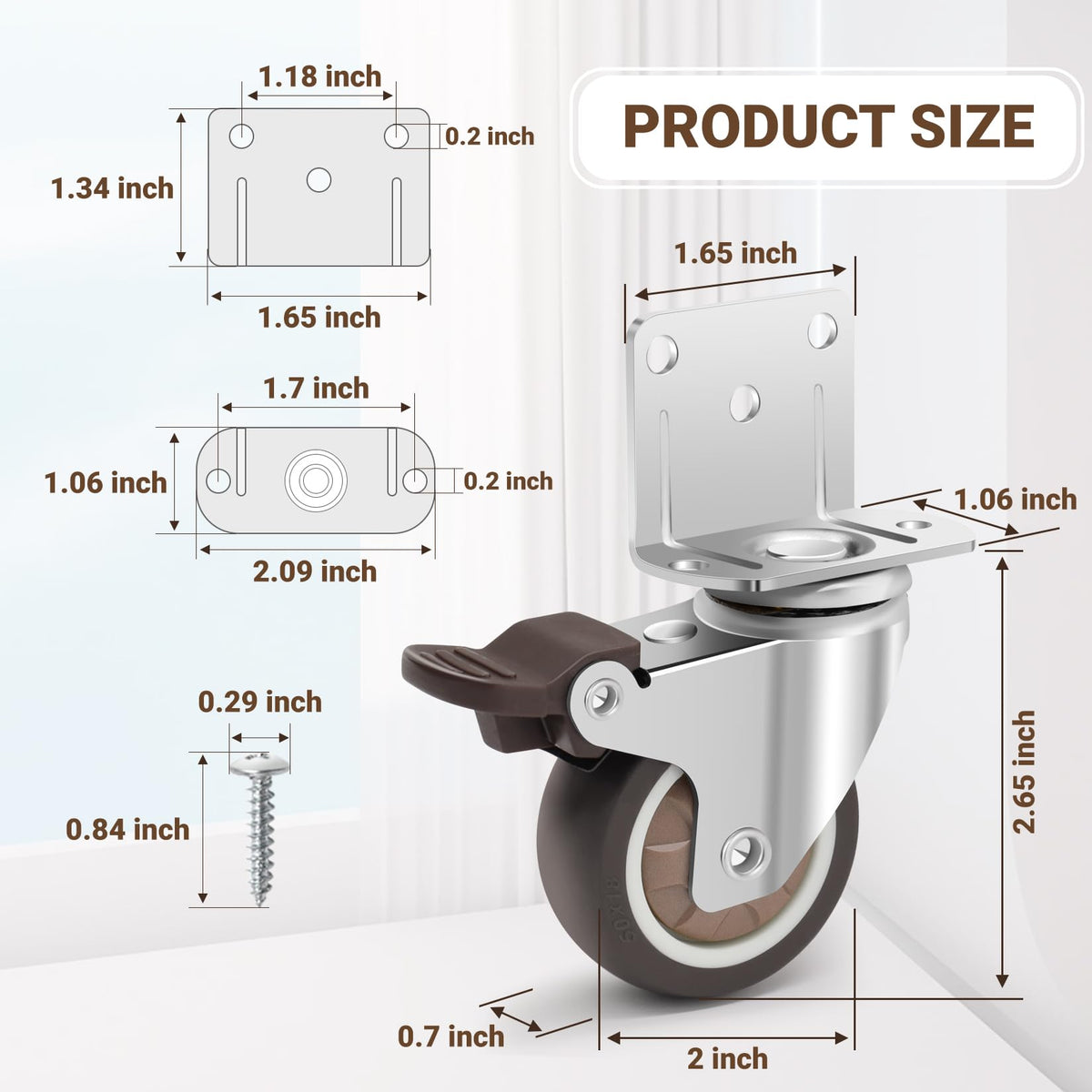Nefish 2in rubber casters reduce floor scratches on wood and tile.