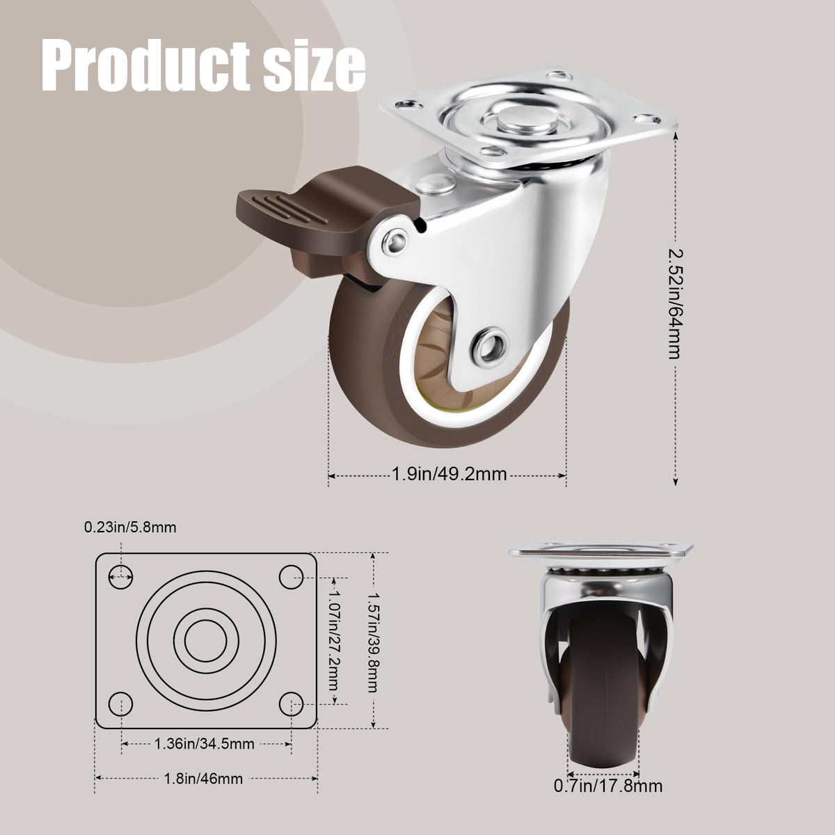 Nefish 2-inch swivel caster without brake enables easy, silent repositioning.
