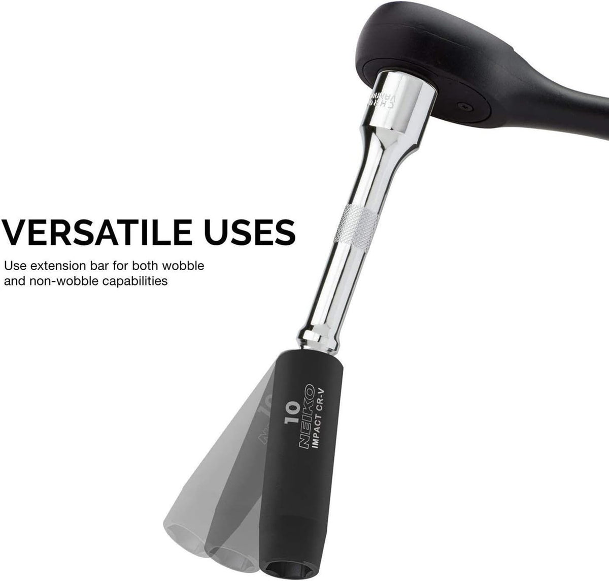 NEIKO 00249A wobble extension set knurled handle facilitates grip even with grease