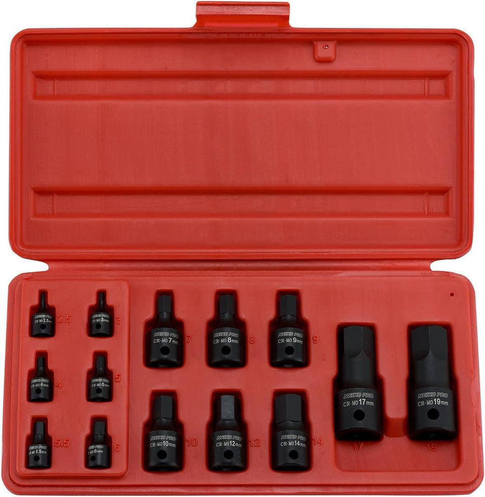 NEIKO 01141B Allen-bit socket set with 2.5–19 mm sizes for versatile fastening.