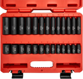 NEIKO 02433A blow-molded case keeps sockets organized and portable for quick garage setups.