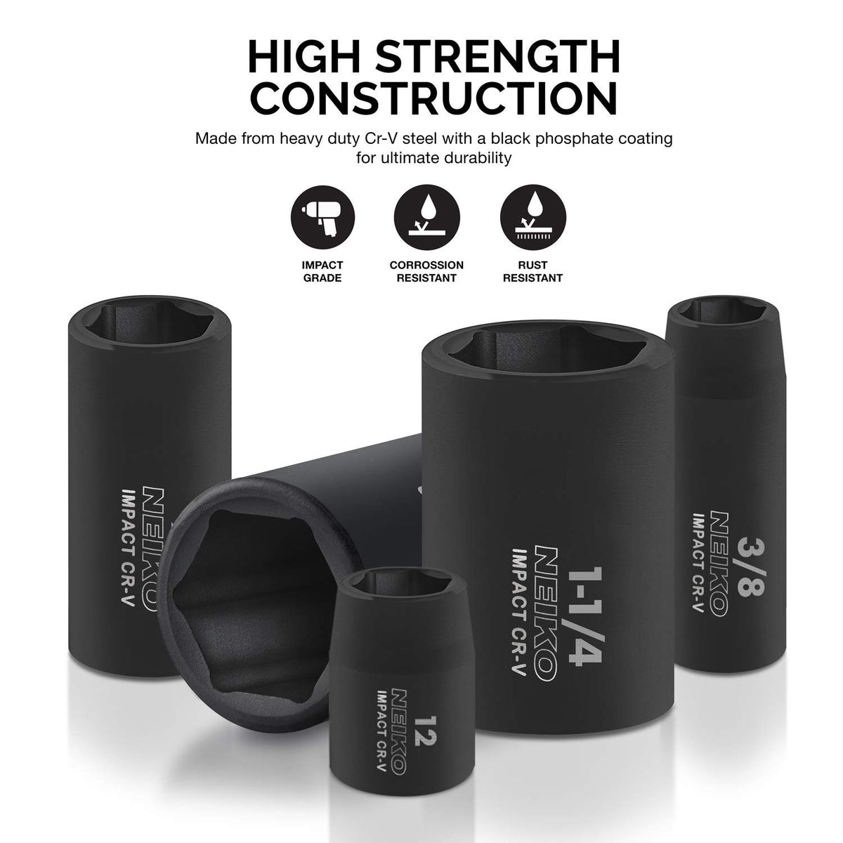 NEIKO 02448A SAE and metric sockets for versatile fastener sizes