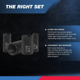 Cr-V steel sockets with black phosphate finish for durability
