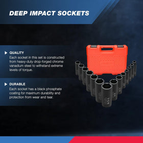 Six-point deep sockets gripping fasteners securely