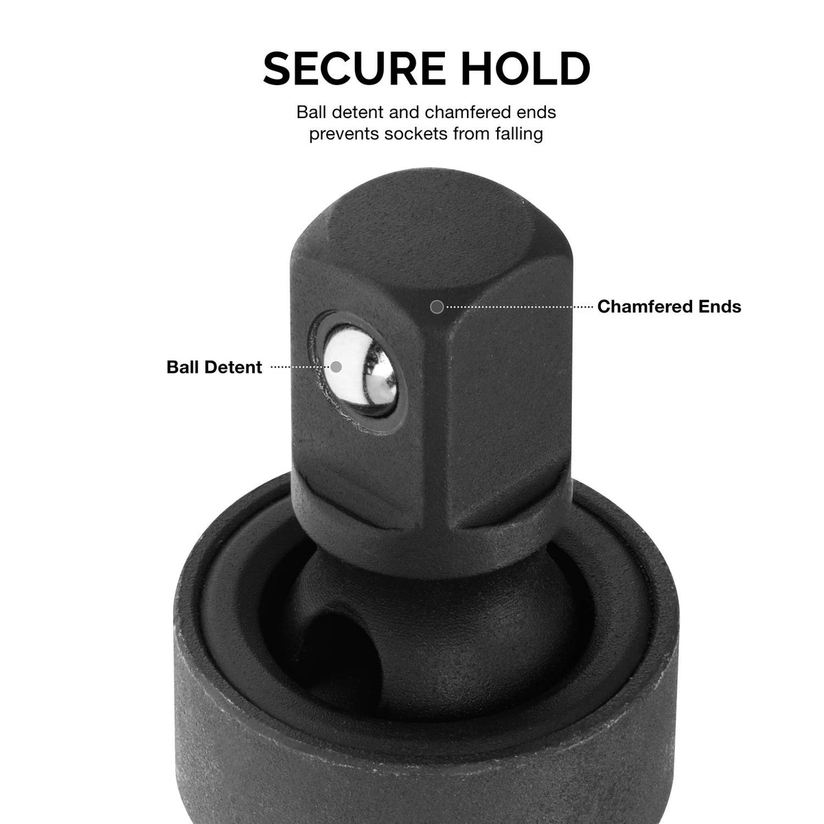 NEIKO 02486A spring-loaded locking ball keeps sockets securely attached.