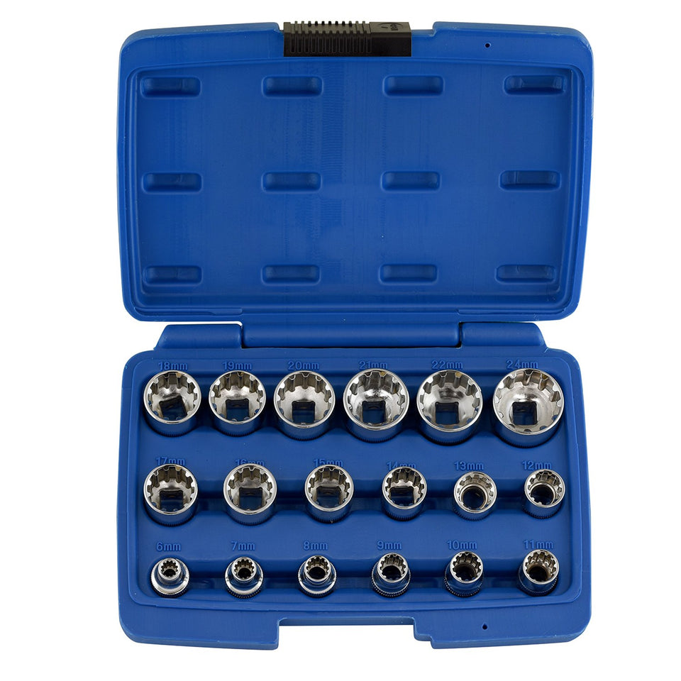 NEIKO 02488A universal socket set in an 18-piece kit, organized for quick access.