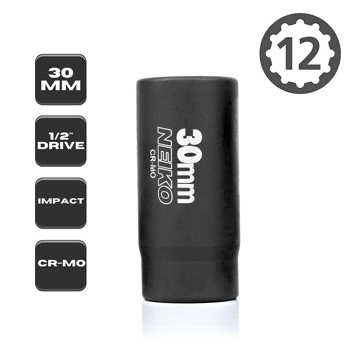 NEIKO 02522A 12-point axle nut socket enhances grip and prevents rounding.