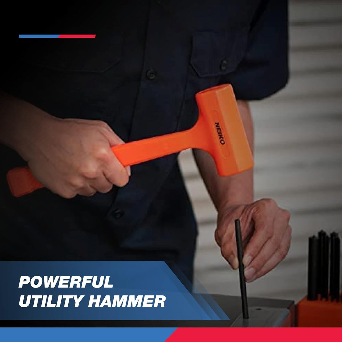 NEIKO 02849A neon orange hammer is easy to locate in a crowded workshop.