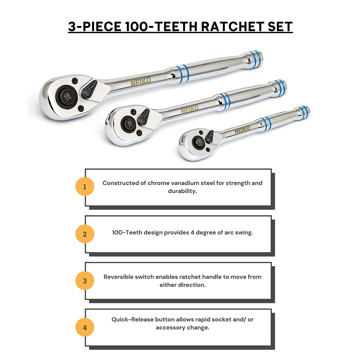 NEIKO 03000A ratchet set 3/8 drive for versatile auto and home repairs