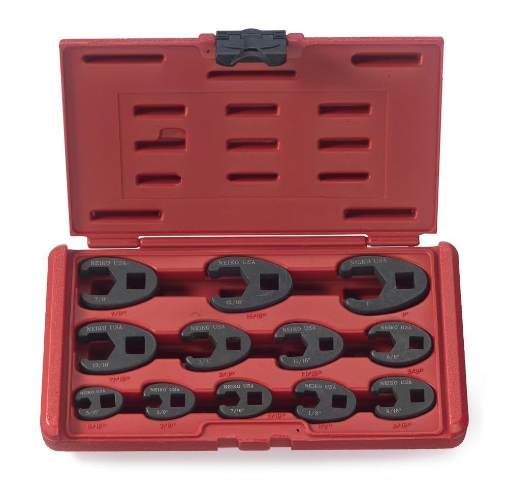 NEIKO 03323A crowfoot wrench set in case for organized storage and quick access.