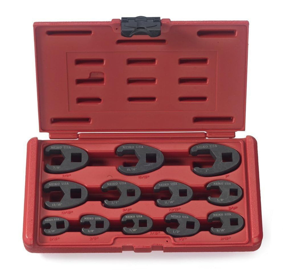 NEIKO 03323A crowfoot wrench set in case for organized storage and quick access.