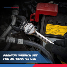 Crowfoot wrenches shown with 1/2-inch drive ratchet for flexible reach