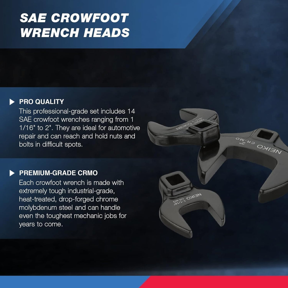 NEIKO crowfoot wrenches in use on heavy machinery fittings