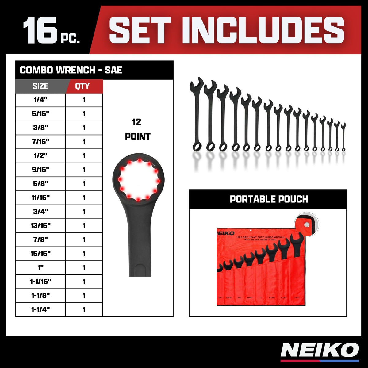 NEIKO 03574A jumbo wrench portable carrying case rolled for toolbox storage.