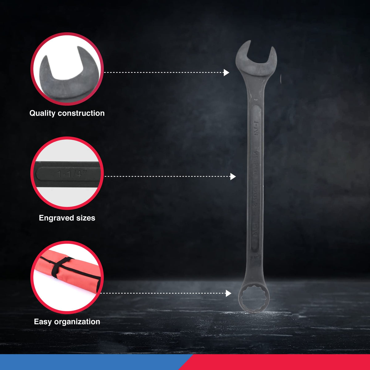 NEIKO 03574A jumbo wrench raised panel shaft emphasizing added strength.