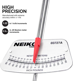 Side profile of NEIKO 03727A beam torque wrench showing long reach for tight spots.