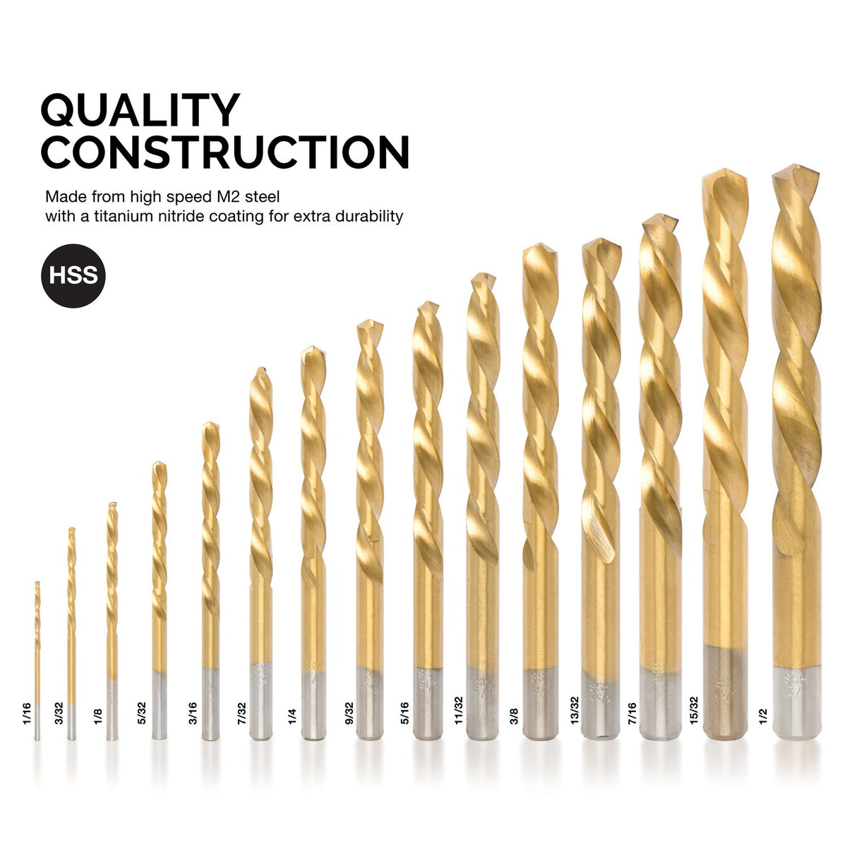 NEIKO titanium nitride-coated high-speed steel bits penetrate tough materials